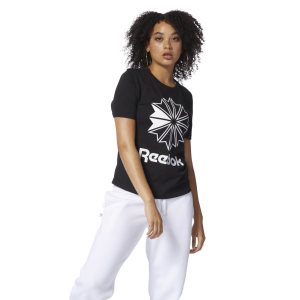 Reebok Classic Big Logo Graphic T Shirt Damen - Schwarz/Weiß - DE 469-JOE